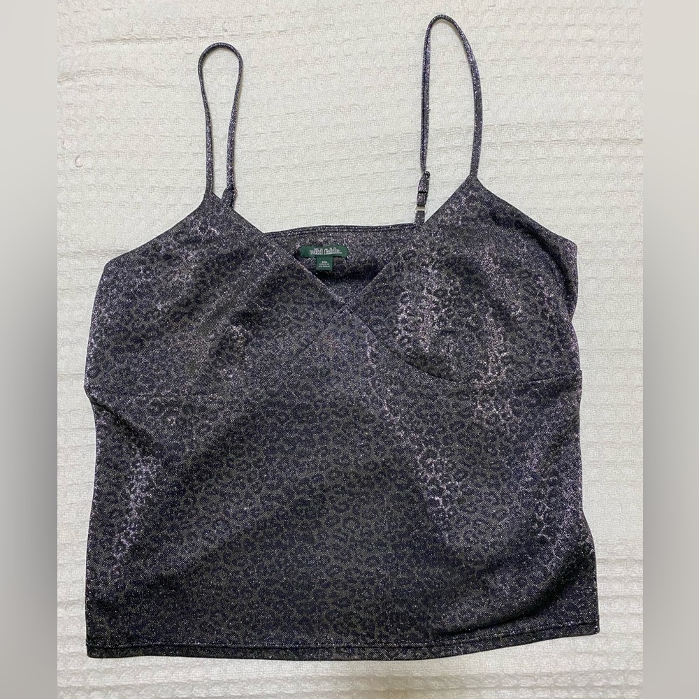 Grey Silver Cami Tank Top Size XXL Sparkly Cheetah Print Wild Fable